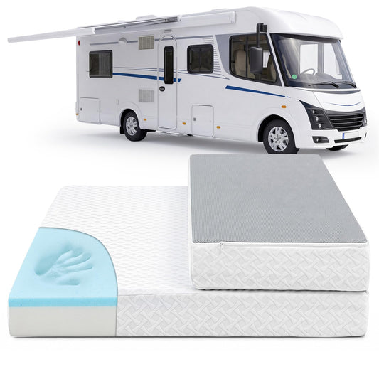 Novabright 1/3 Folding RV Short Queen Mattress, 6 Inch Bifold Memory Foam Mattress with High Resilience Support, Breathable Cover & Zipper Non-Slip Bottom, Certified Safety Foam for RV Camper Trailers