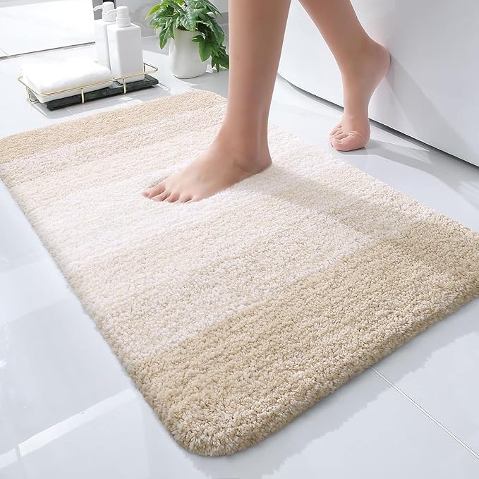 OLANLY Bathroom Rugs Mat 24x16, Extra Soft Absorbent Microfiber Bath Rugs, Rubber Backing, Quick Dry, Machine Washable Bath Mats for Bathroom Floor, Tub and Shower, Home Decor Accessories, Light Beige