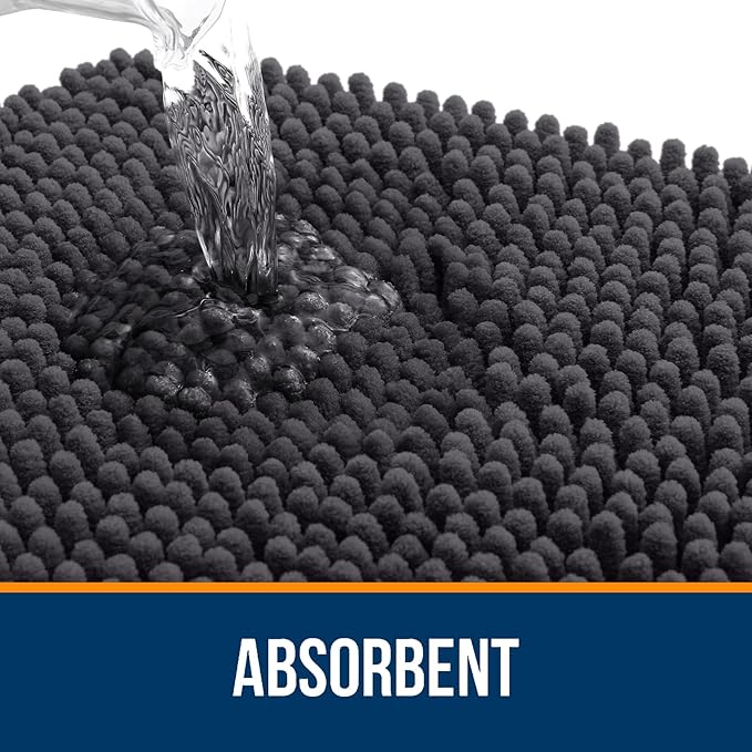 OLANLY Bathroom Rugs 40x32, Extra Soft Absorbent Chenille Bath Rugs, Rubber Backing Quick Dry, Machine Washable Bath Mats for Bathroom Floor, Tub and Shower, Home Decor Accessories, Dark Grey