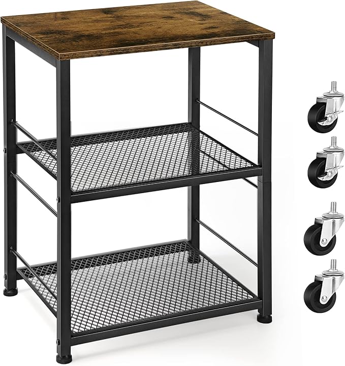 OYEAL Small Nightstand Industrial Square End Table with Storage Shelf Farmhouse Sofa Side Table for Small Spaces, Narrow Bedside Table for Living Room Bedroom, Stable Metal Frame, Rustic Brown