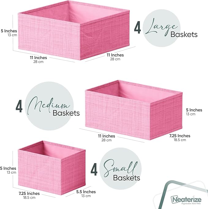 Drawer Organizer Set of 12 Pink - Nursery, Bedroom, Closet Organizer & Storage