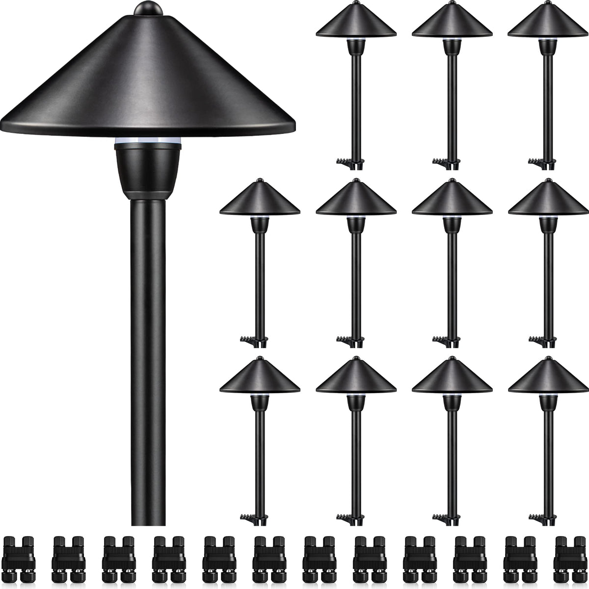 SUNVIE Low Voltage Landscape Lights 3W LED Aluminum Pathway Lights 12 Pack 3000K Waterproof Black Model LSBWB0312C