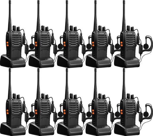 Baofeng Walkie Talkies Two-Way Radios bf-888s for Adults Long Range Rechargeable Communicator Handheld Professional UHF Interphone 10 Pack Walky Talky Set with Earpiece,Li-ion Battery and Charger