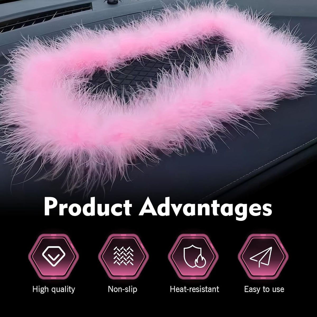 Foelony 5.71" 11.6" Car Dashboard Anti-Slip Pad, Pink Feather Car Magic Dashboard Decor Mat, x Multifunctional Sticky