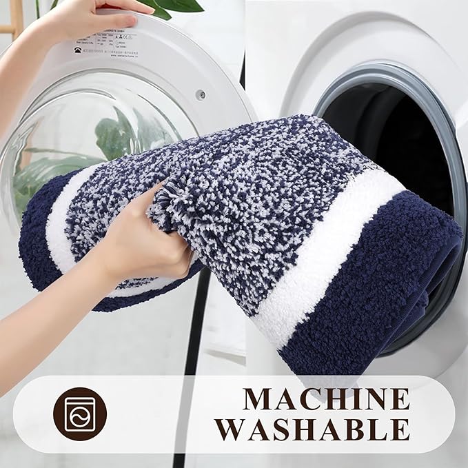 Pauwer Bathroom Rugs Sets 3 Piece Bath Shower Rugs with U-Shaped Contour Toilet Mat Absorbent Microfiber Plush Bath Mats Non Slip Bath Rugs Machine Washable Shaggy Bathroom Floor Mats, Navy