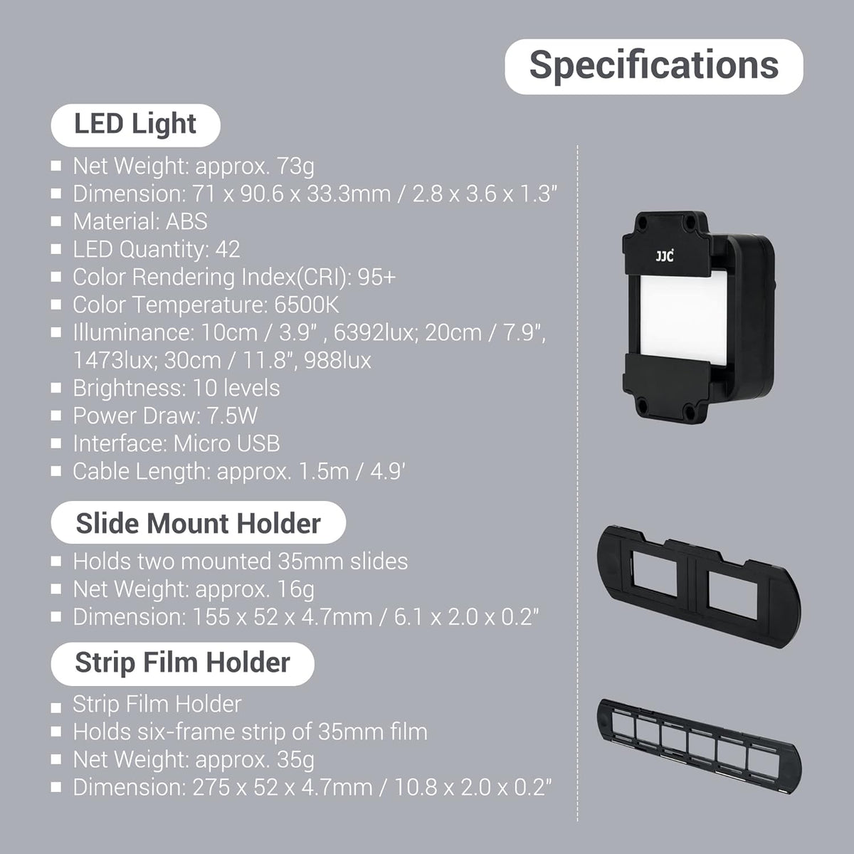 JJC 35mm Set 35mm 10 Film Digitizing LED Light for Negatives Copying with Film Strips & Slides Holder, Levels