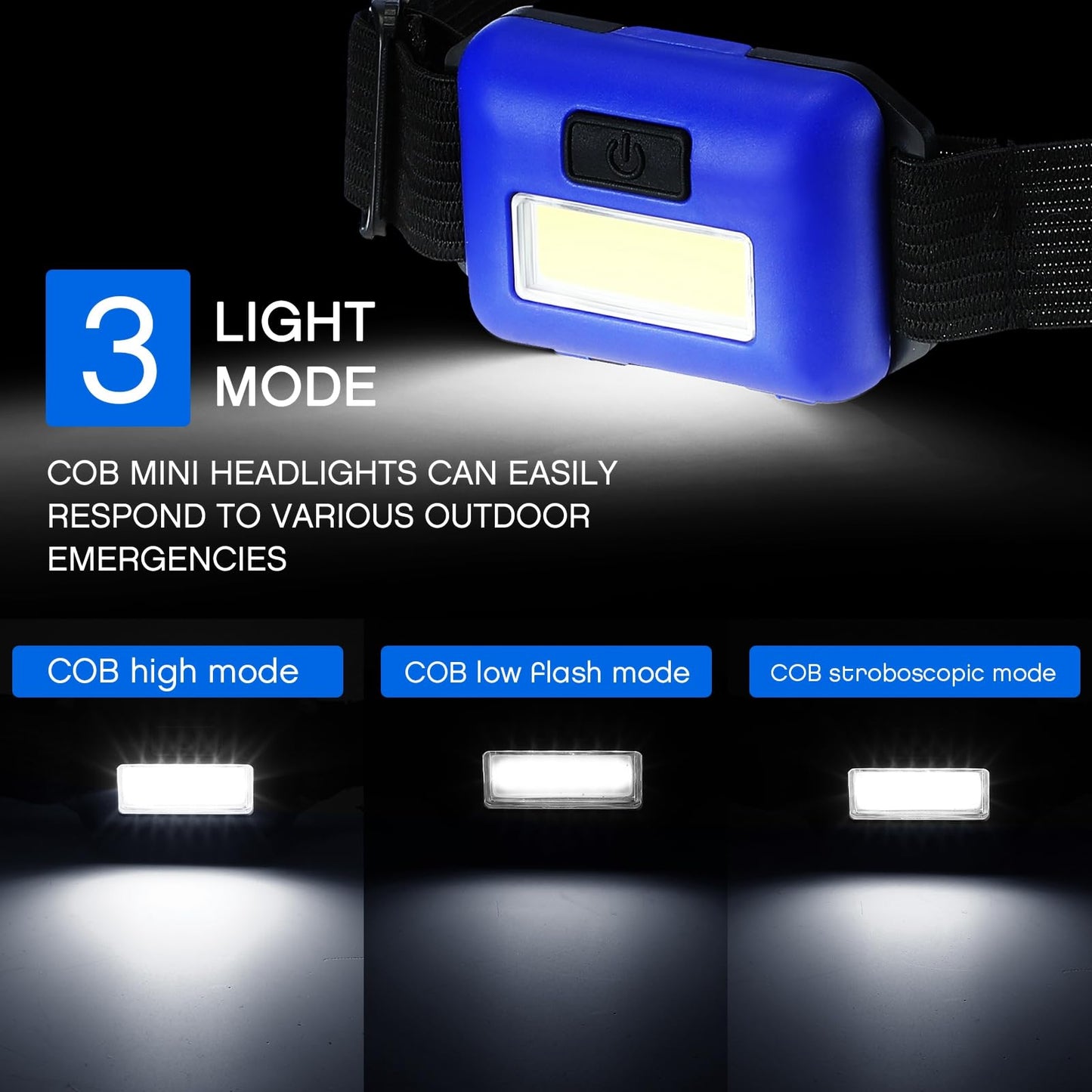 Glooglitter 96 Pcs LED Headlamp Flashlight for Adults and Kids 1.34oz Head Lamp 800 Lumens with 3 Modes 288 AAA Batteries Waterproof Work Headlamp Flashlights Bulk COB Headlight for Running Camping