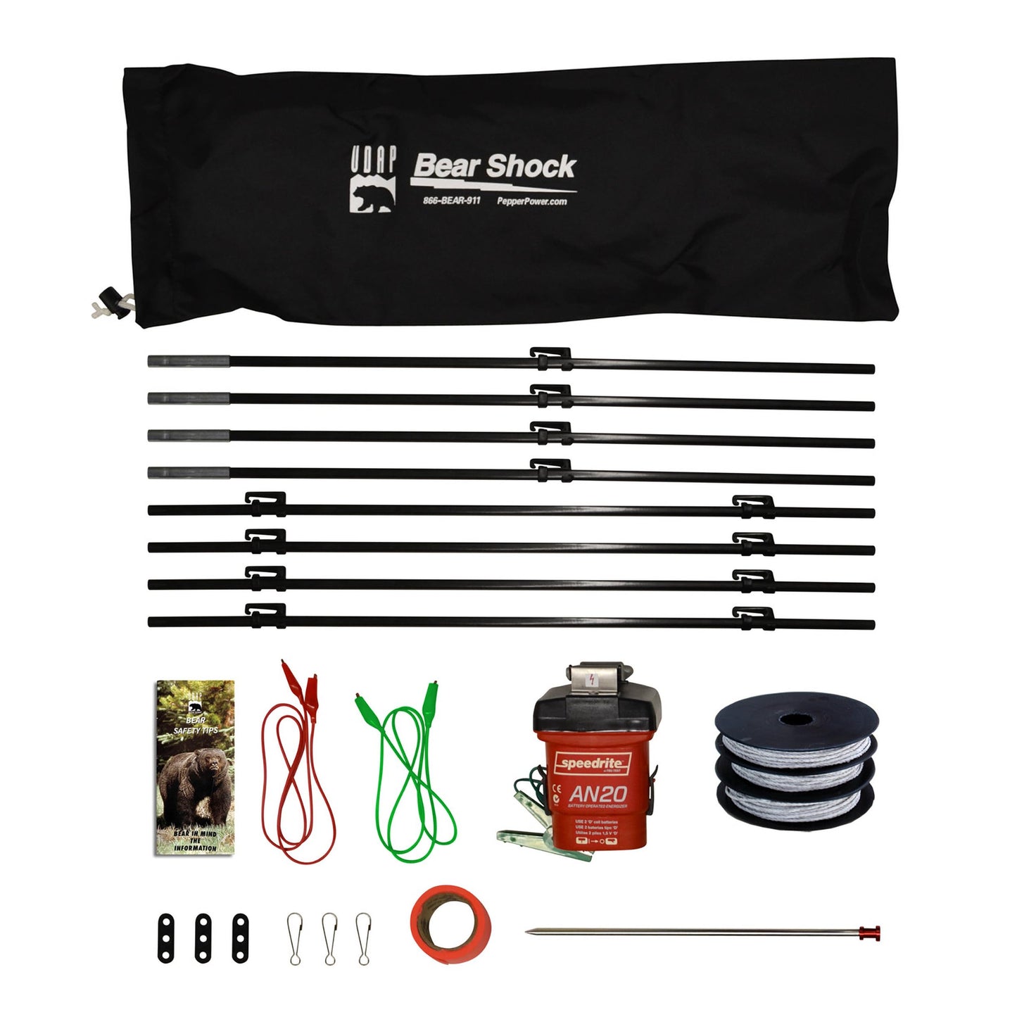 Bear Shock UDAP Ultra Light Electric Fence for Camp, Portable Camping Kit, 27 ft x 27 ft, BEF