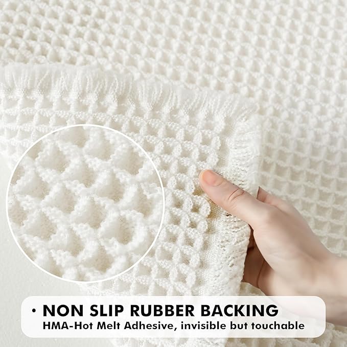 MIULEE Set of 2 Waffle Bathroom Rugs, Boho Bath Rugs Non Slip Washable, Super Absorbent Bath Mats, Ultra Soft Rubber Backed Shower Mats for Bathroom Floor, Tub and Shower, White, 24x36 Inch