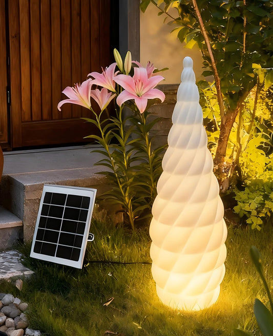 ALABABATA Solar Outdoor Floor Lamp, 31.5" High Solar Lights Outdoor Waterproof with Water Drop Spiral Textured Lampshade and 16 Color Changing, Modern Outdoor Lamps for Patio Garden Balcony Deck