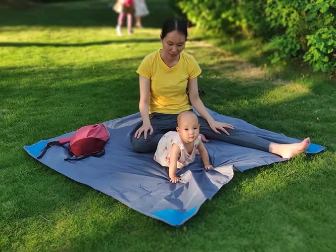 Orga'Neat Pocket Picnic Blanket, Sandproof Lightweight Pocket Camping Tarp, 55″x 60″ Foldable & Fits into Small Bag, Water Resistant Washable Quick Dry Compact Beach Mat for Outdoor Recreation