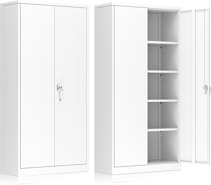 INTERGREAT Metal Storage Cabinet,72" Steel Lockable File Cabinet with Locking Doors and Adjustable Shelves,Locking Tool Cabinets for Office,Home,Garage,Gym,School (White)