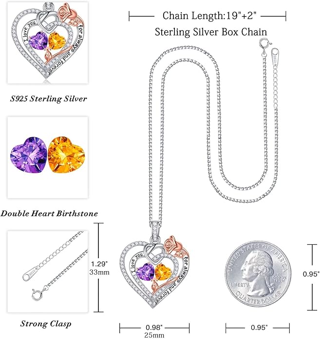 Iefil Christmas Gifts for Wife Women - 925 Sterling Silver Double Birthstone Necklace, Anniversary Birthday Gifts for Women, Jewelry Gift for Wife Girlfriend Mom Her