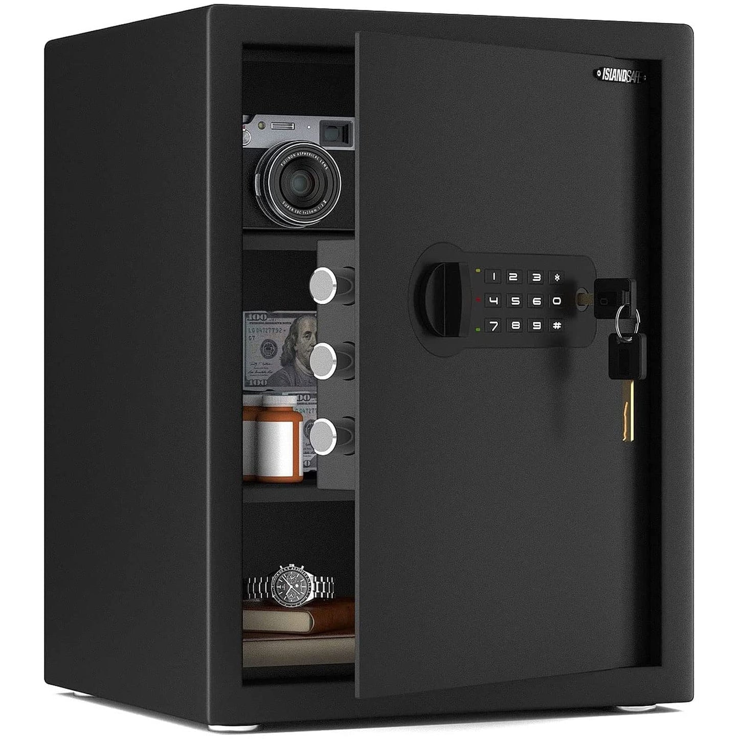 ISLANDSAFE Small Home Safe Box Deluxe Digital Electronic Keypad Lock Safes 1.7 Cuft Cabinet Safes Security Lock Box for Office Hotel Dorm Cash Money Jewelry (1.7 Cubic Feet Black)