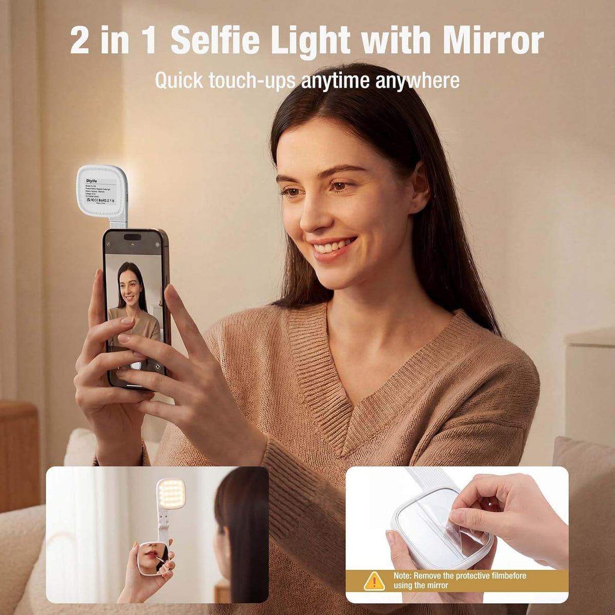 Diyife CRI95, 3 45 360 Magnetic Selfie Light for Phone, [Compatible with MagSafe] Modes, LED, Rotatable Phone Light