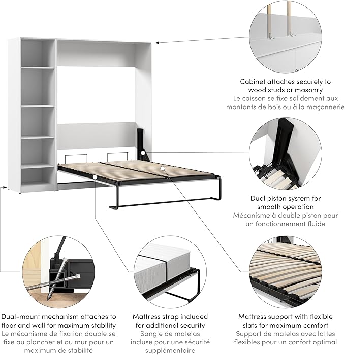 Bestar Claremont Full Murphy Bed with Closet Organizer (79W) in Platinum Gray, Sleeping Arrangement for Multipurpose Room