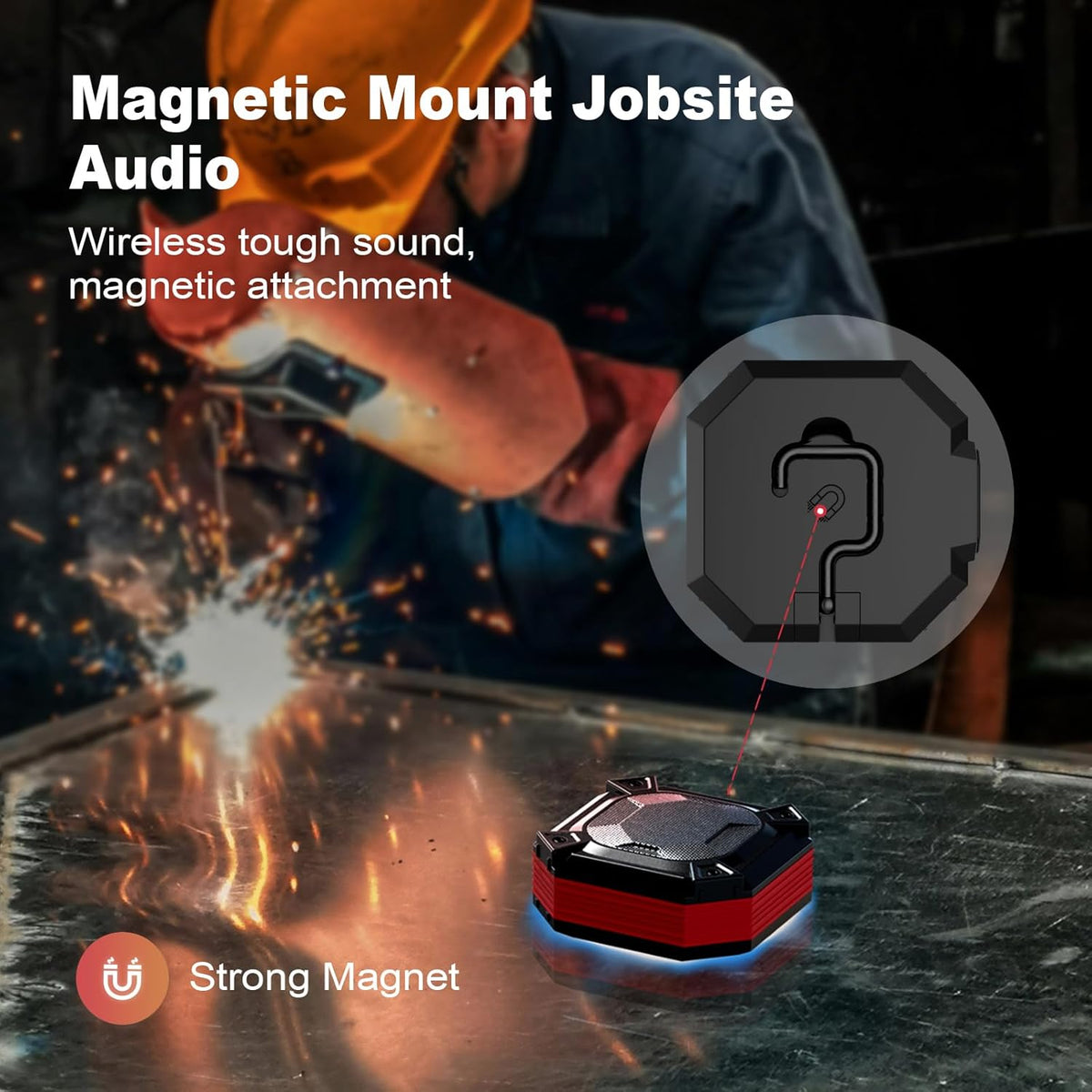 Qozybuds 5.4 45H IPX6 Bluetooth Jobsite Speaker with Magnet and Hook, Working Time Waterproof Speaker Plays Audio