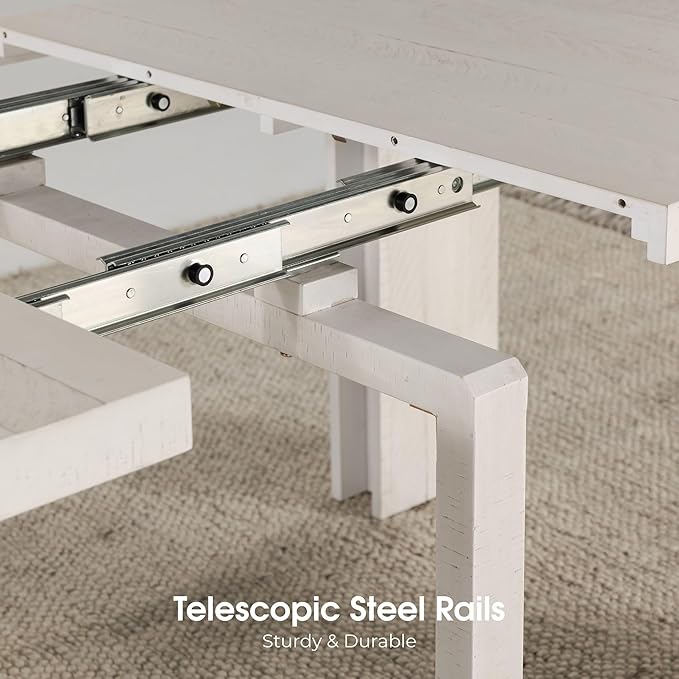 Transformer Table - Solid Wood Extendable Dining Table, Seats 2-12, Expandable Dining Room Table, Space-Saving Furniture, Kitchen and Dining Room Furniture (White, Table + Bench)