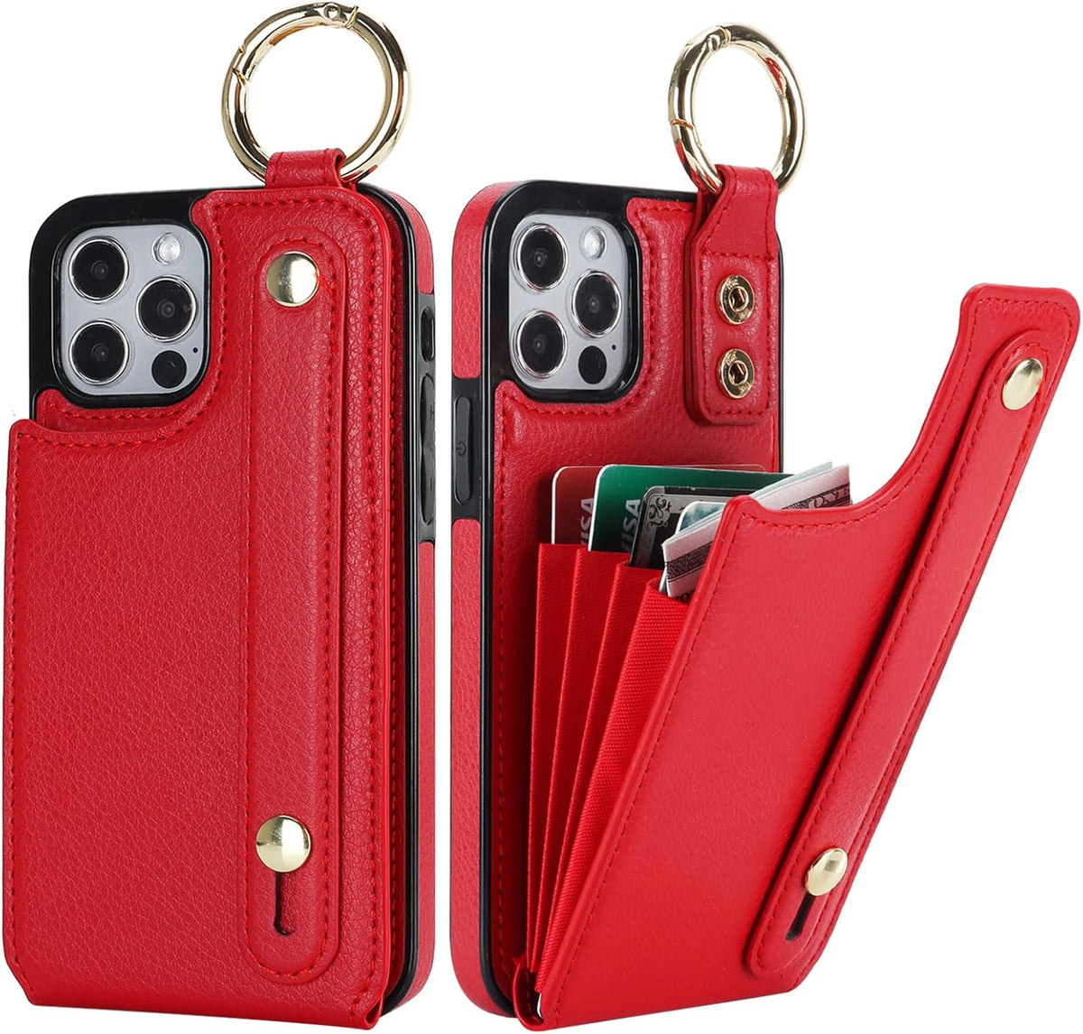 Folosu 12/12 6.1 Inch for iPhone Pro Wallet Case with Card Holder, Hand Wrist Strap Loop Holder Kickstand, RFID