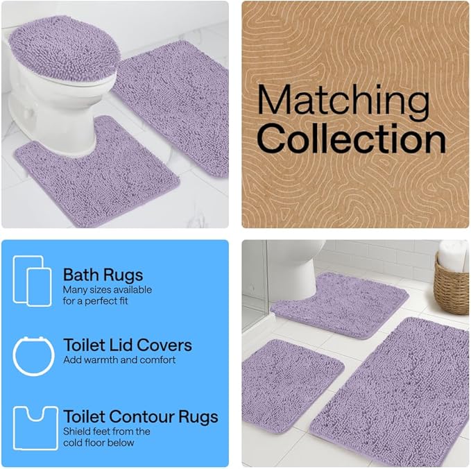 GORILLA GRIP Bath Rug Mat 44x26 Thick Soft Absorbent Chenille, Quick Dry Microfiber Mats, Rubber Backing Washable Shower Floor Rugs, Bathmat Runner Bathroom Home Decor Accessories Light Purple