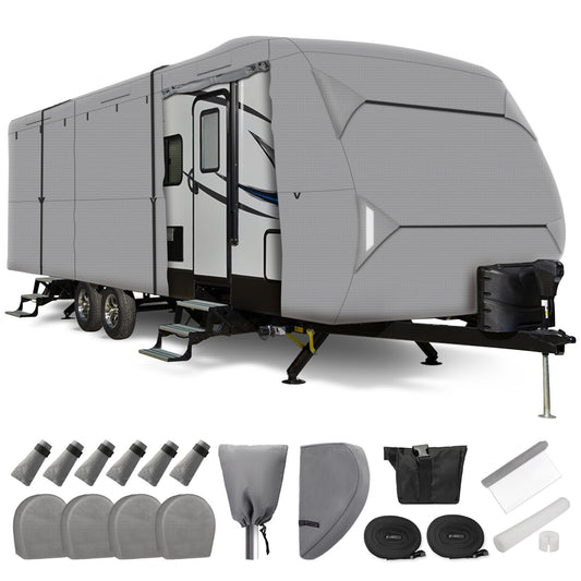 Leader Accessories Windproof RV Cover 18' -20' Travel Trailer Cover Extra Thick Camper Cover - Anti-uv & Ripstop with 4 Tire Covers, Adhesive Repair Patches