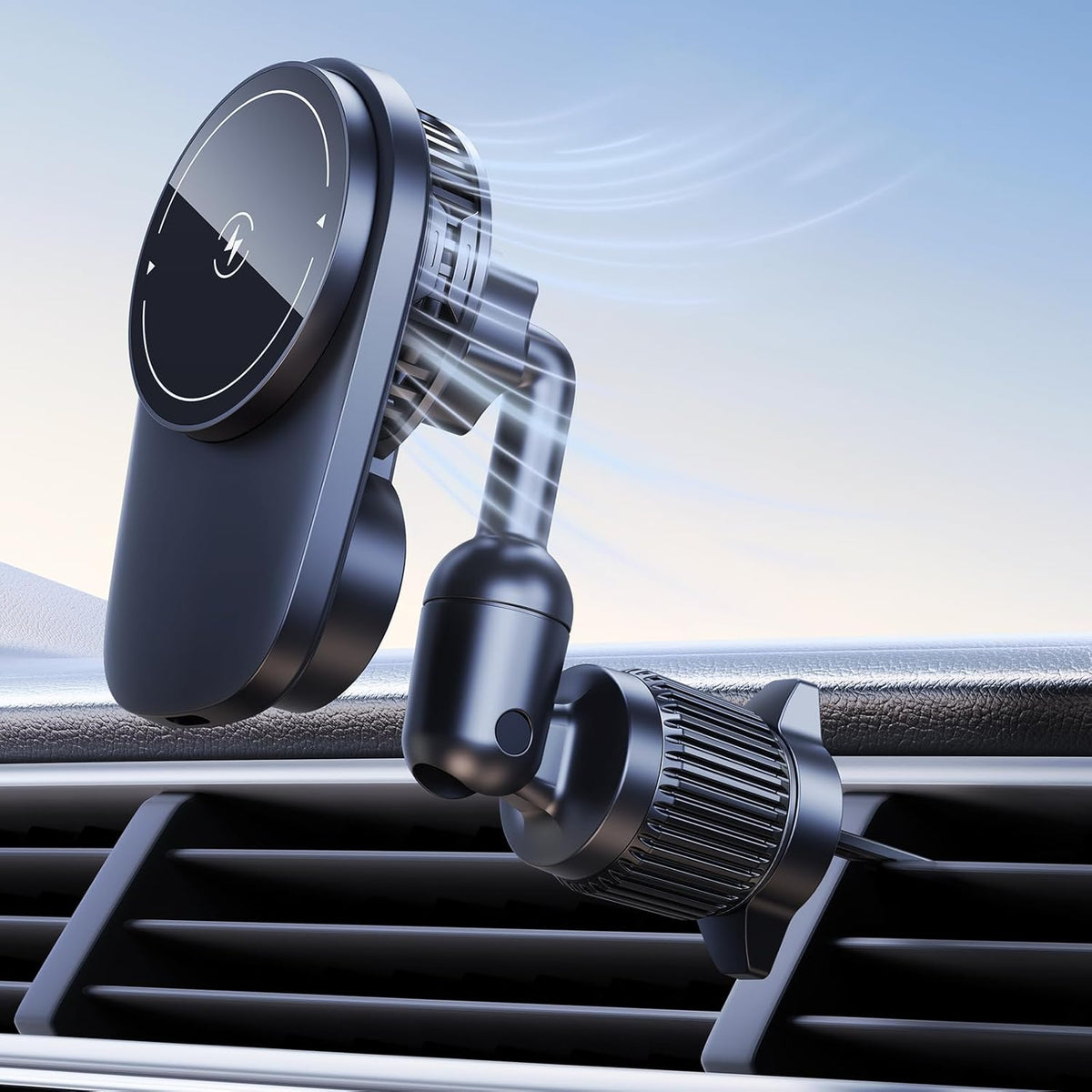 DICMKY 15W 17/16/15/14/13/12 S25 Long-arm Wireless Magnetic Car Phone Holder Mount with Cooling Fan & RGB Lights, Fast