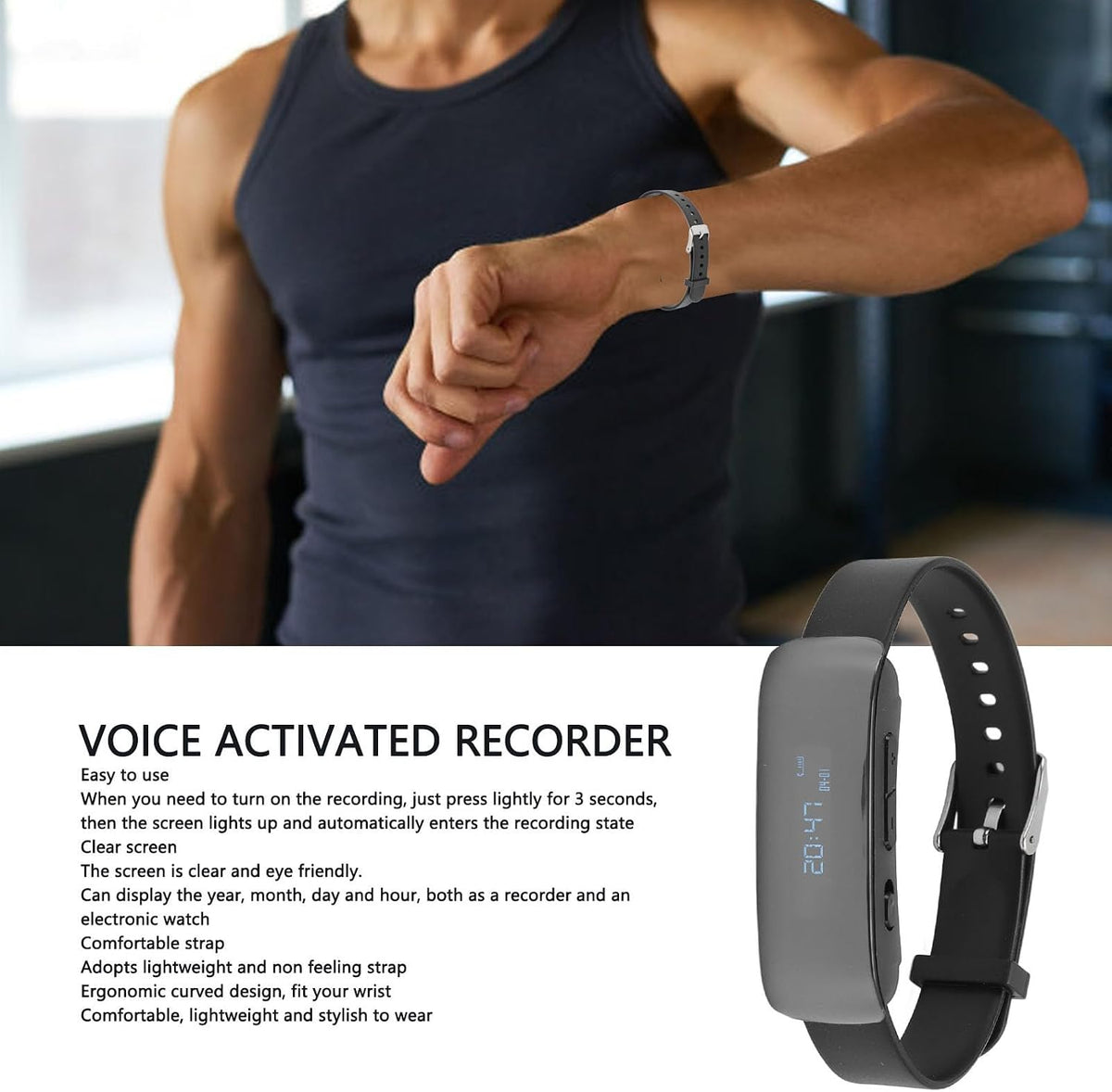 90mAh MP3 (4G) Digital Voice Recorder Watch, Bracelet Recording Device with Battery, Wristband, Recorder with Timing
