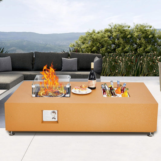 56-inch Outdoor Propane Fire Pit Table with 50,000 BTU Output, 13-inch Ice Bucket, Dual Function, CSA Certified, Fire Glass Beads and Wind Guard for Patio, Poolside and Garden