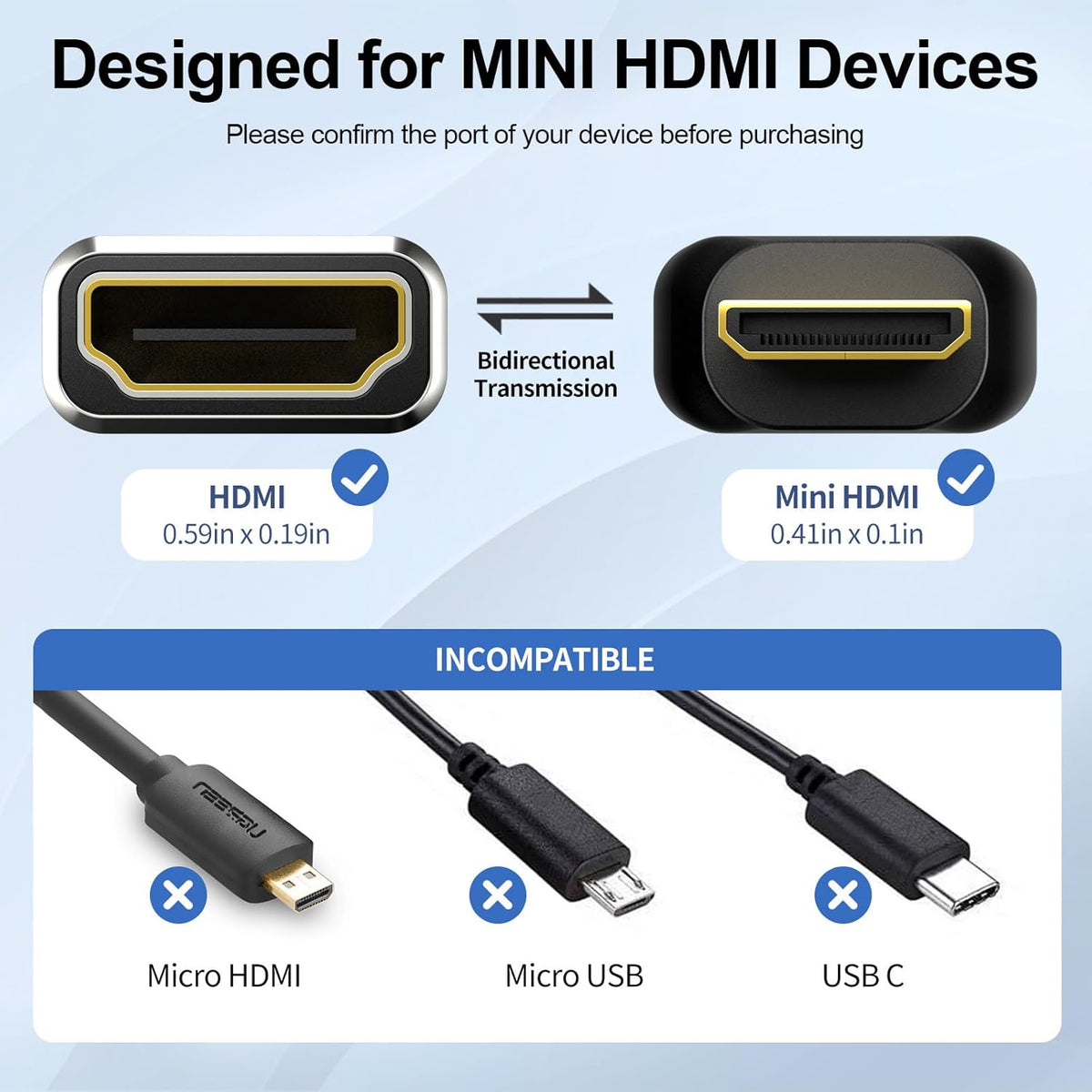 JHAOUS 8K@60Hz 4K@144Hz Mini HDMI to HDMI Adapter, Gold-Plated Converter, Female to Mini HDMI Male Adapter for DSLR