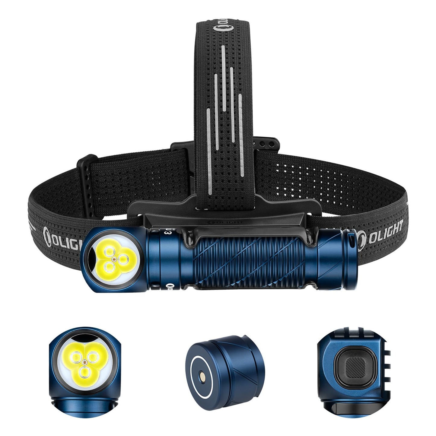 OLIGHT Perun 3 Rechargeable Headlamp Flashlight, 3000 Lumens LED Headlight with Red Light, Waterproof Head Lamp with Headband for Outdoor Camping, Hiking, Working (Midnight Blue)