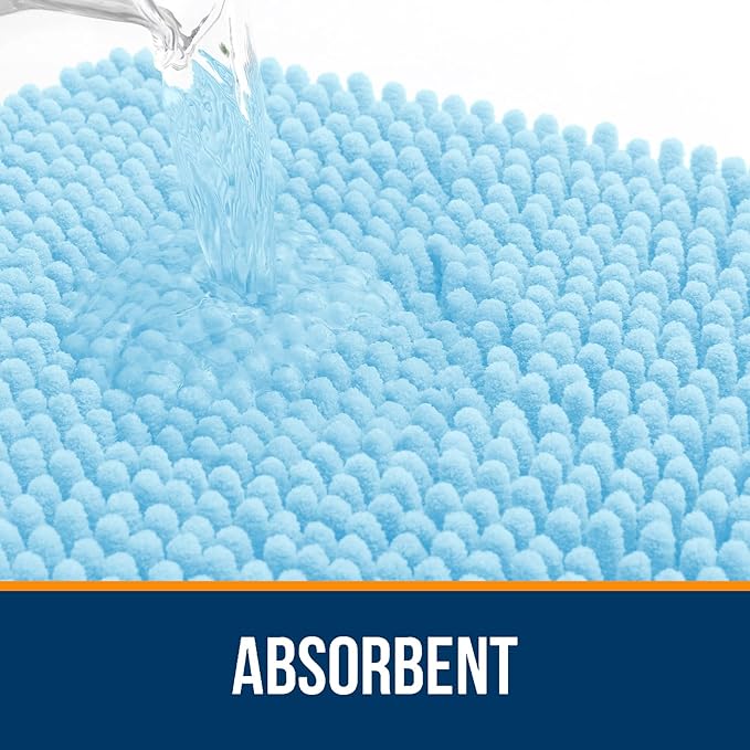 OLANLY Bathroom Rugs 59x20, Extra Soft Absorbent Chenille Bath Rugs, Rubber Backing Quick Dry, Machine Washable Bath Mats for Bathroom Floor, Tub and Shower, Home Decor Accessories, Sky Blue