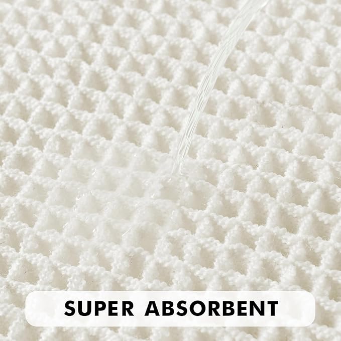 MIULEE Set of 2 Waffle Bathroom Rugs, Boho Bath Rugs Non Slip Washable, Super Absorbent Bath Mats, Ultra Soft Rubber Backed Shower Mats for Bathroom Floor, Tub and Shower, White, 24x36 Inch