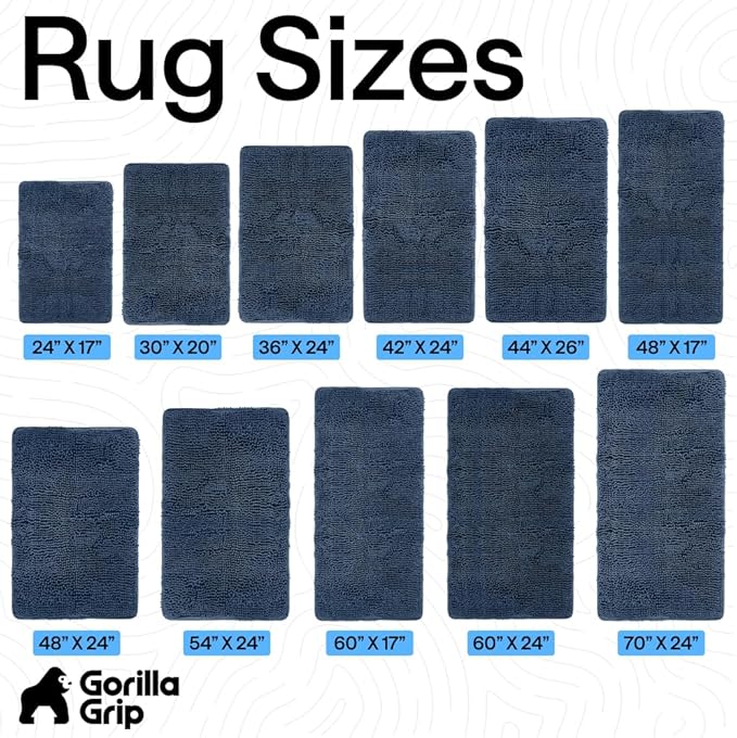 GORILLA GRIP Bath Rug Mat 36x24, Soft Absorbent Chenille, Quick Dry Microfiber Mats, Rubber Backing Washable Shower Floor Rugs, Bathmat Runner, US Designed Bathroom Home Decor Accessories Navy Blue