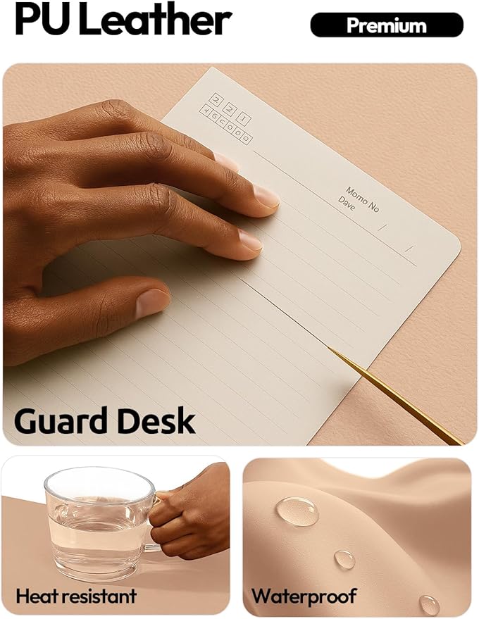 YSAGi Leather Desk Protector, Office Mat, Large Mouse Pad, Non-Slip PU Leather Blotter, Laptop Desk, Waterproof Writing Pad for Office and Home (Latte, 23.6" x 13.8")