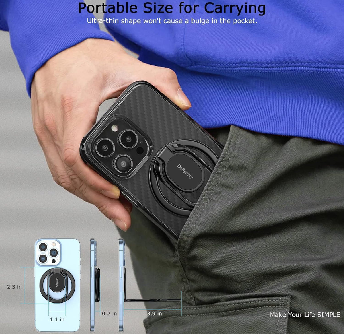 Doflyesky Magnetic Phone Ring Holder for Magsafe Phone Grip, Double-Sided Magnetics Adjustable Gym Finger Ring Grip