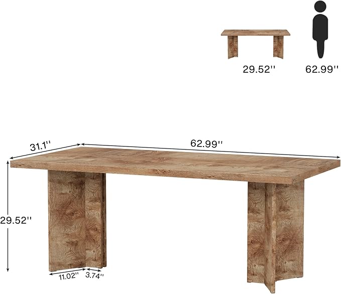 Tribesigns 63-inch Executive Desk, Vintage Home Office Computer Desk with Large Tabletop, Farmhouse Wood Writing Conference Table Workstation for Office, Study, Light Oak Brown