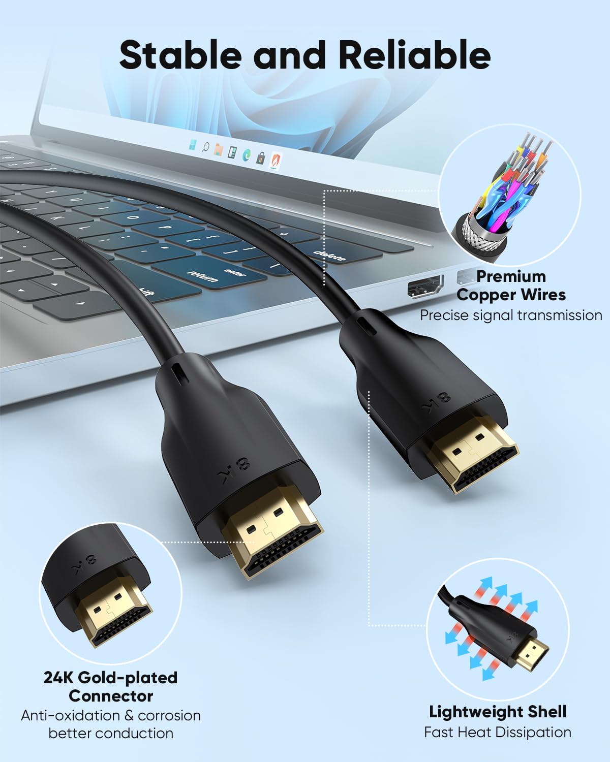8K 6FT 3 Pack, 2.1 8K@60Hz, 4K@120Hz, 48Gbps PS5, PS4, HDMI Cable Ultra High Speed HDMI Cable Supports DTS:X