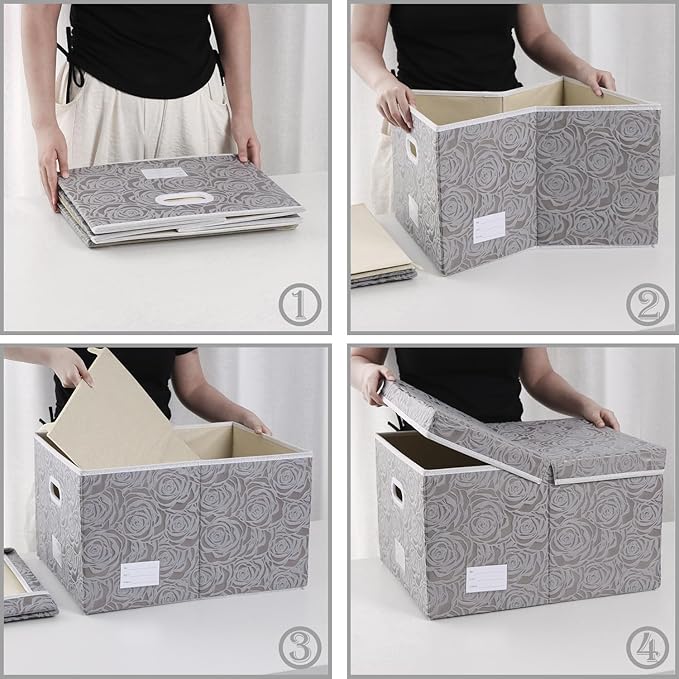 PRANDOM Extra Large Collapsible Storage Boxes with Lids Fabric Decorative Storage Bins Cubes Organizer Baskets with Cover Handles Divider for Bedroom Closet Living Room 19.7x15.7x11.6 Inch 3 Pack