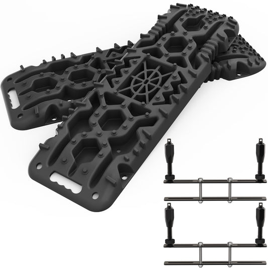 ALL-TOP Traction Boards with Build-in Jack Base, 2PCS Recovery Boards & Mounting Kit for Overlanding (4th Gen, Black)