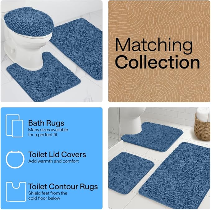 GORILLA GRIP Bath Rug Mat 60x24, Thick Soft Absorbent Chenille, Quick Dry Microfiber Mats, Rubber Backing Washable Shower Floor Rugs, Bathmat Runner, US Designed Bathroom Home Decor Accessories Blue