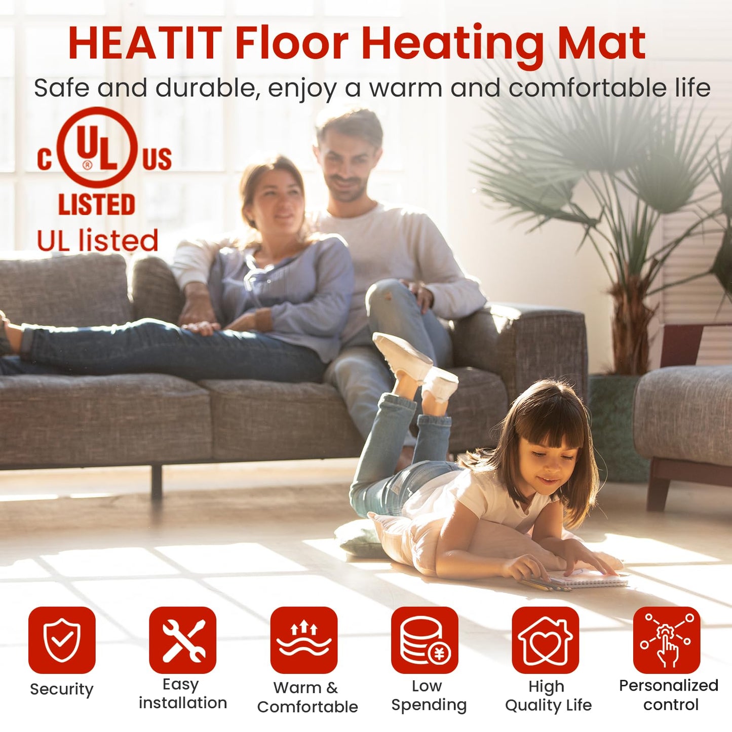 40 sqft HEATIT Warmmat Electric Radiant Self-adhesive Floor Heat Heating System & ET-72 Thermostat & Alarm Monitor