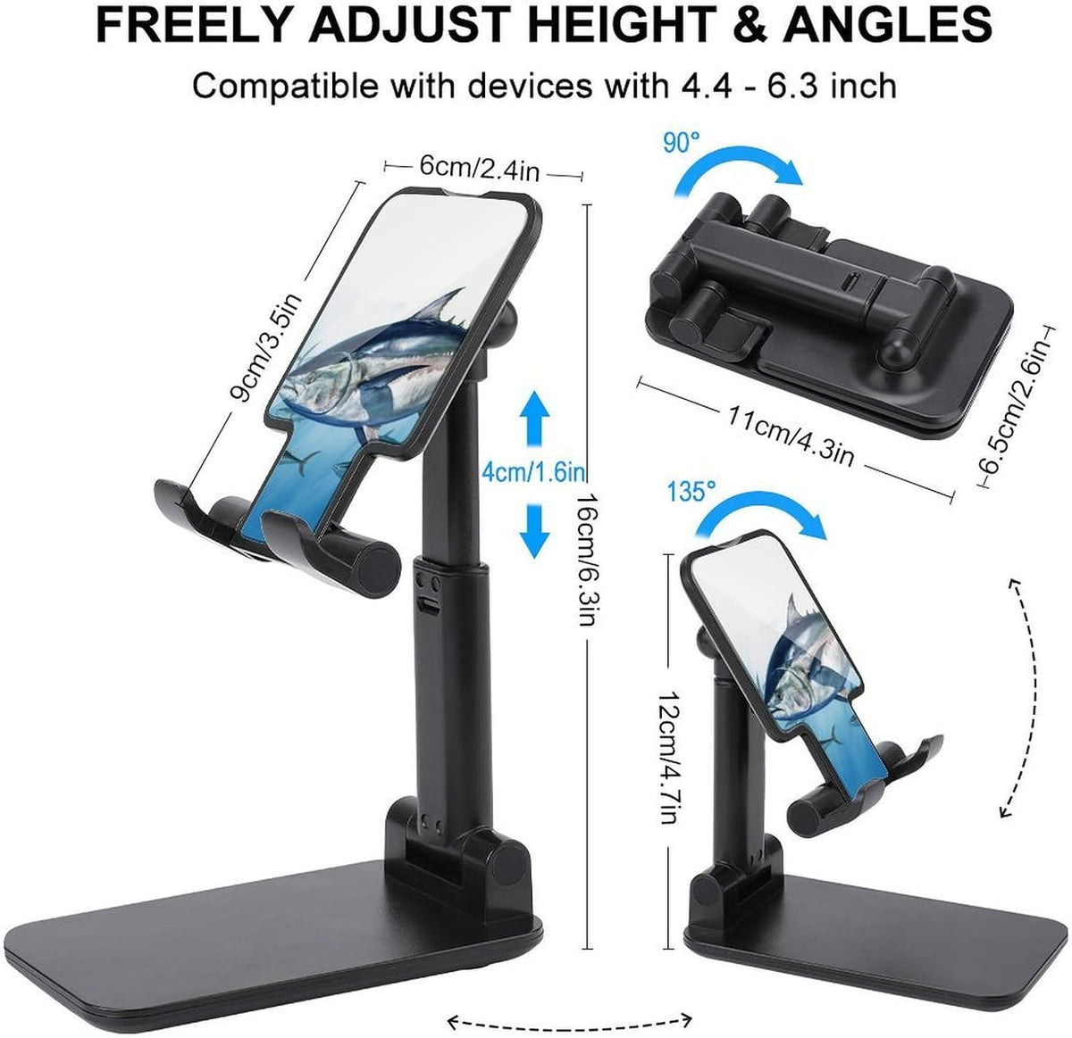 FekiLoot Bluefin Tuna Cell Phone Stand for Desk Foldable Adjustable Mobile Phone Holder Portable Desktop Stand