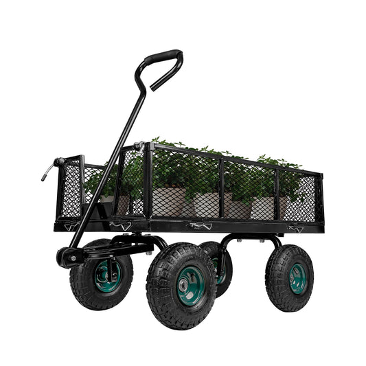 Taifa Heavy Duty Utility Steel Garden Cart 880 Lbs Capacity with Detachable Side Panels Convert to Flatbed for Yard Lawn and Farm, Metal Wagon with 180° Rotating Handle, Black