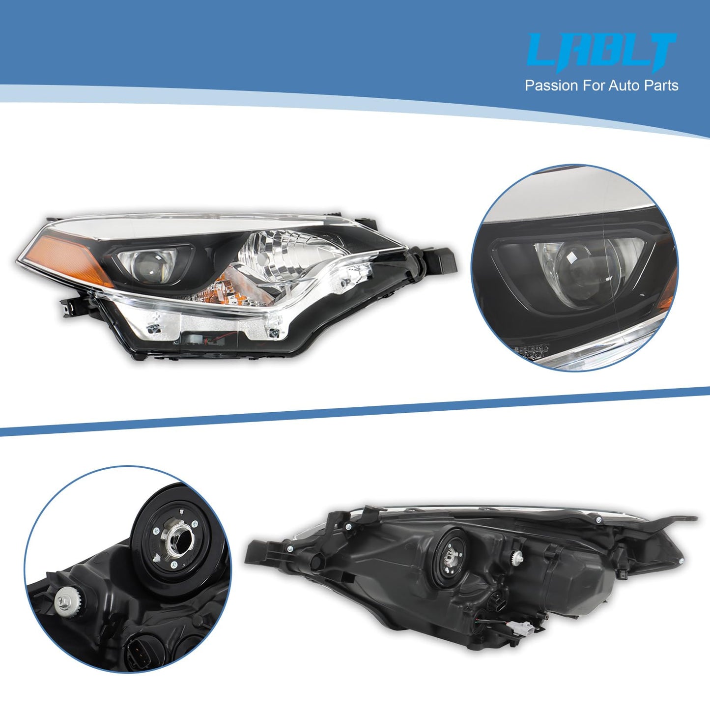 LABLT Halogen Headlight Left and Right Side Assembly Replacement for 2014 2015 2016 Corolla Headlight Pair Driver and Passenger Headlamps