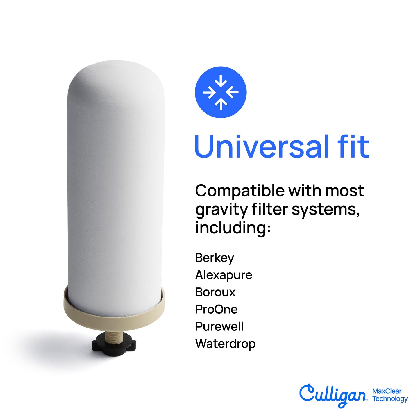 Culligan MaxClear 2.25 Gallon Gravity Water Filter System, Polished Stainless-Steel Countertop Water Filter NSF/ANSI Certified to Reduce Microplastics, Lead & Total PFAS, with 1 Ceramic Filter