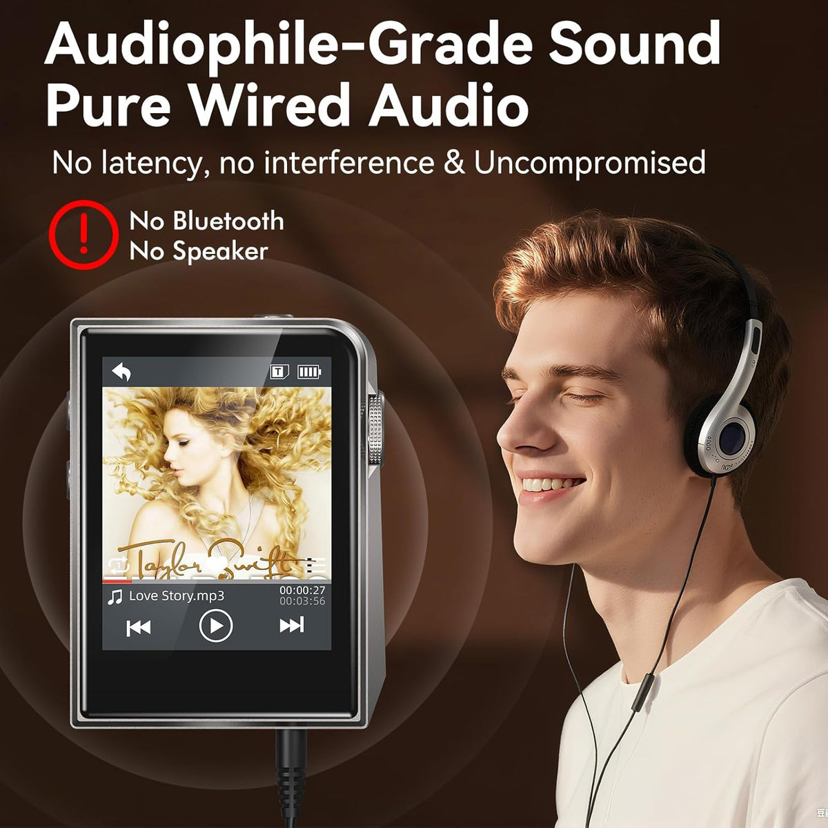 RUIZU 64GB MP3 2" 128GB HiFi Lossless Player, DAC DSD High Resolution Digital Audio Player, Portable Hi-Res Music