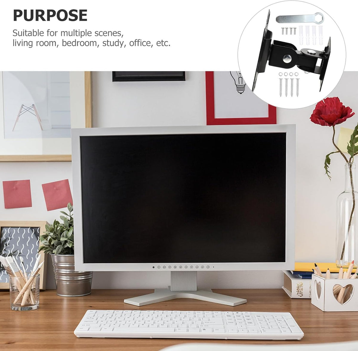 Luxshiny 360 14-27 Inch Rotatable Monitor Wall Mount Bracket Swivel Tv Wall Stand for LCD Screens Metal Shaft Support