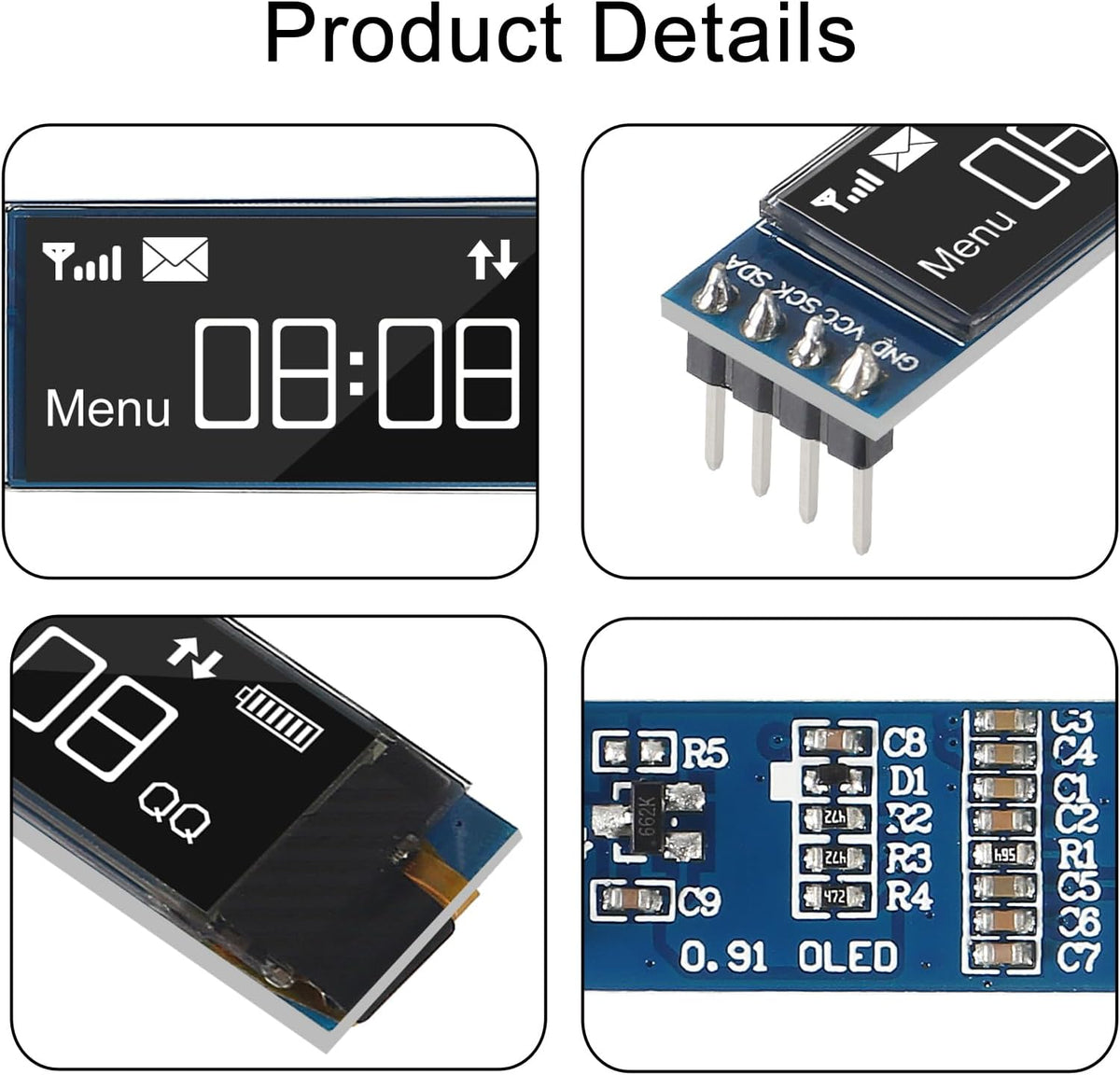 ACEIRMC 4pcs I2C 0.91 Inch I2C I2C 3.3V~5V 4PINS ESP32 ESP8266 STM32 Display Module OLED Display Module OLED Screen