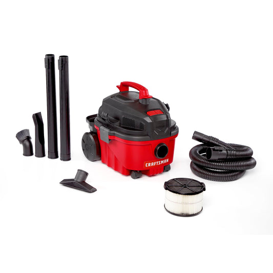 CRAFTSMAN CMXEVBE17040 4 Gallon 5.0 Peak HP Wet Dry Vac, Portable Shop Vacuum Wet and Dry with Filter, Hose and Attachments for Home and Automotive Cleaning
