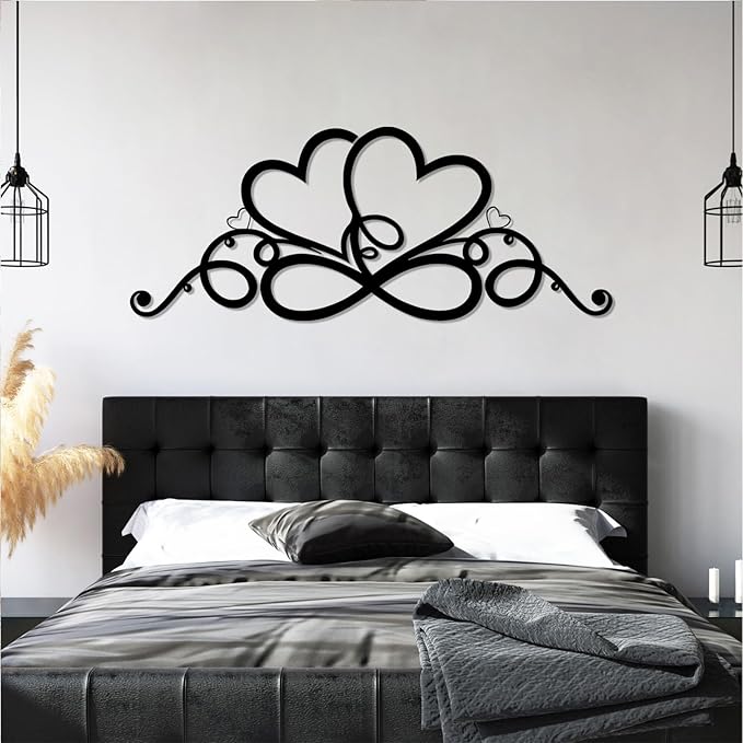 Infinity Heart Metal Wall Art, Infinity Heart Wall Decor, Double Infinity Heart Metal Sign, Love Sign Wall Decor, Infinity Sign Wall Decor, Metal Love Wall Decor, Geometric Wall Art (Silver, 30"x12"/76x31cm)